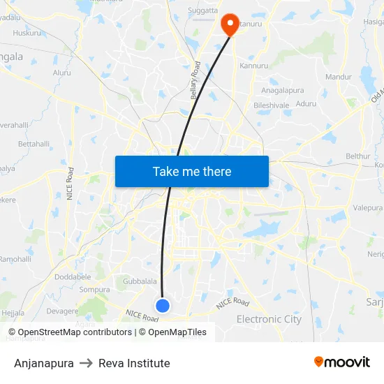 Anjanapura to Reva Institute map
