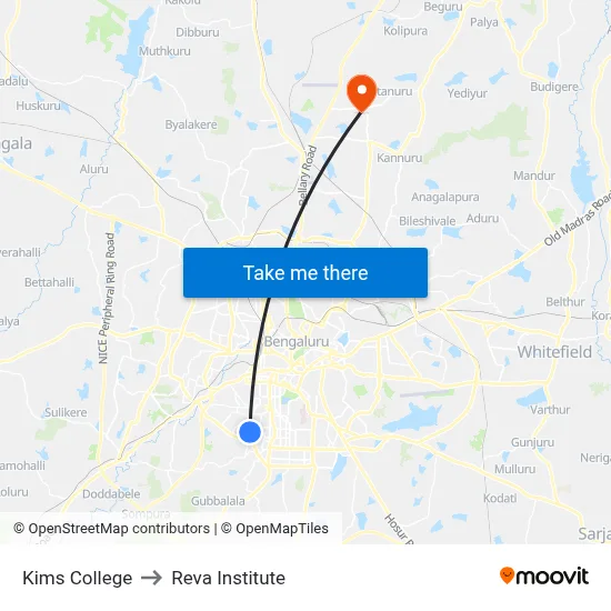 Kims College to Reva Institute map