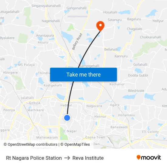 Rt Nagara Police Station to Reva Institute map
