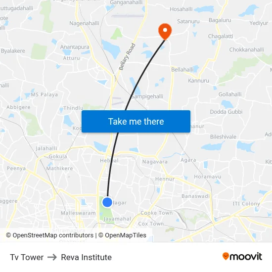 Tv Tower to Reva Institute map