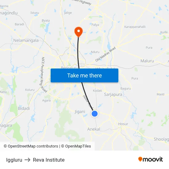 Iggluru to Reva Institute map