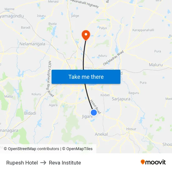 Rupesh Hotel to Reva Institute map