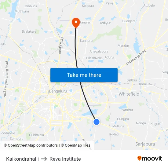 Kaikondrahalli to Reva Institute map