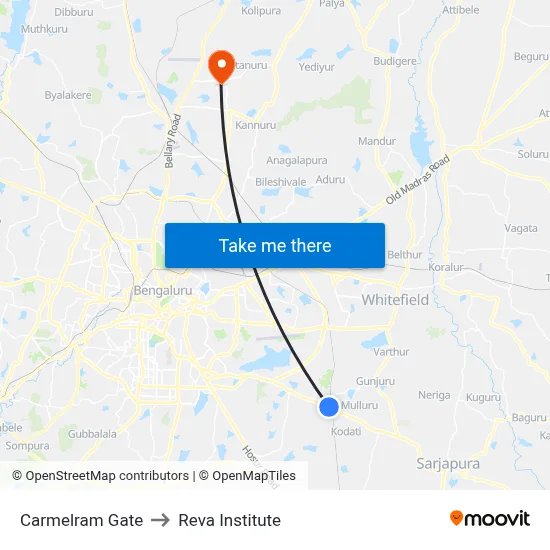 Carmelram Gate to Reva Institute map