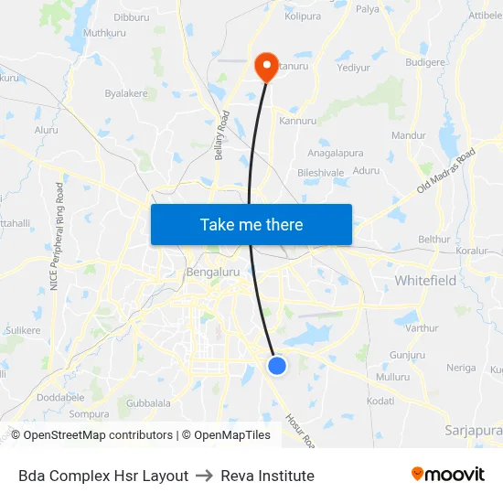 Bda Complex Hsr Layout to Reva Institute map