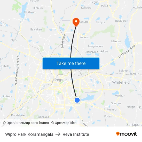 Wipro Park Koramangala to Reva Institute map