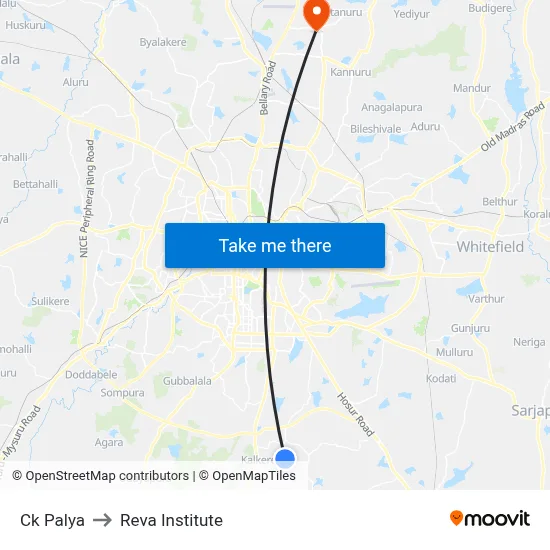 Ck Palya to Reva Institute map