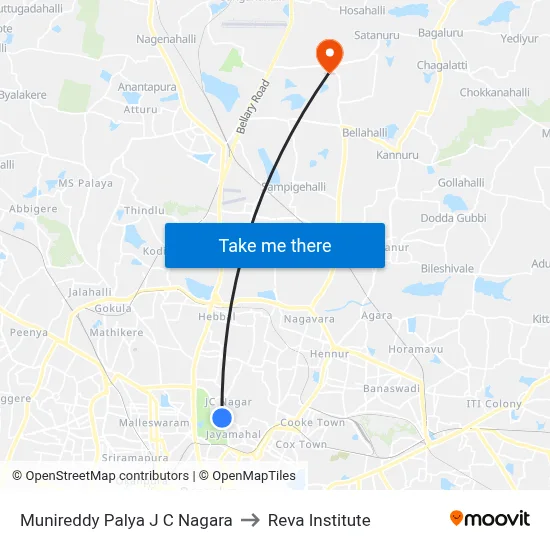 Munireddy Palya J C Nagara to Reva Institute map