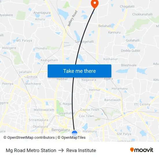 Mg Road Metro Station to Reva Institute map