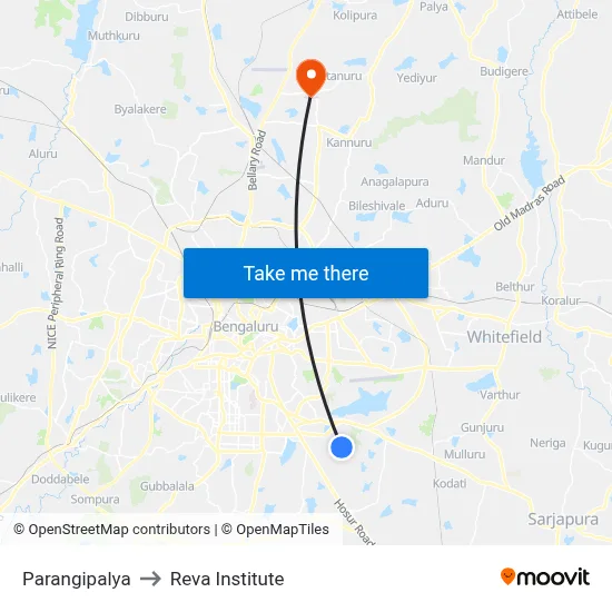 Parangipalya to Reva Institute map