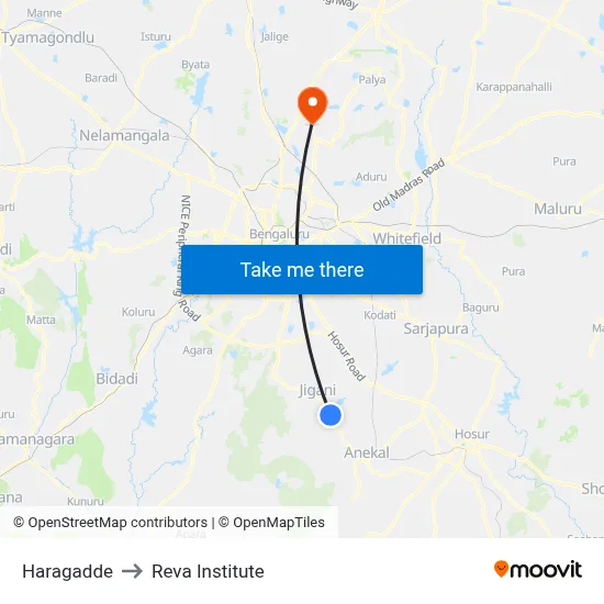Haragadde to Reva Institute map