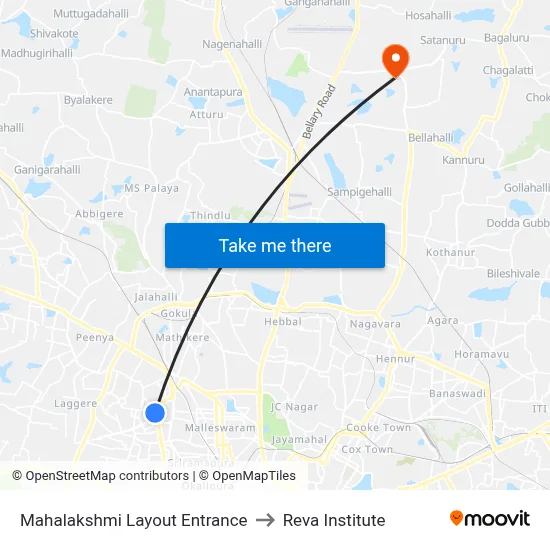 Mahalakshmi Layout Entrance to Reva Institute map