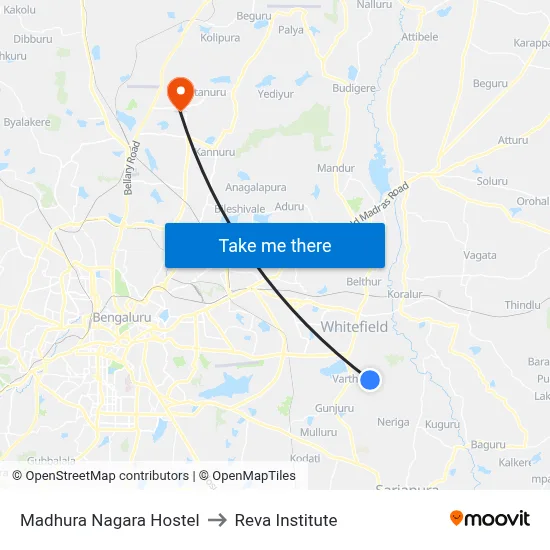 Madhura Nagara Hostel to Reva Institute map
