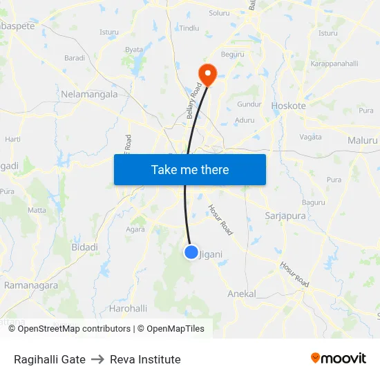 Ragihalli Gate to Reva Institute map