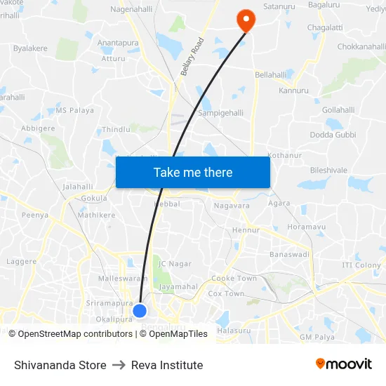 Shivananda Store to Reva Institute map