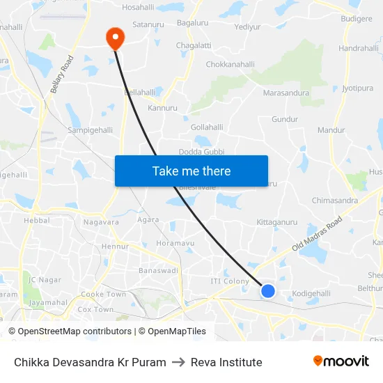 Chikka Devasandra Kr Puram to Reva Institute map