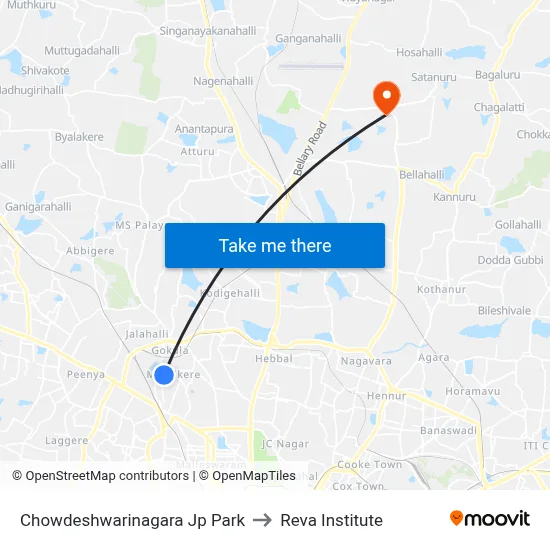 Chowdeshwarinagara Jp Park to Reva Institute map