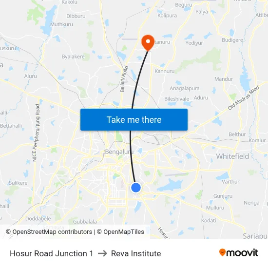 Hosur Road Junction 1 to Reva Institute map