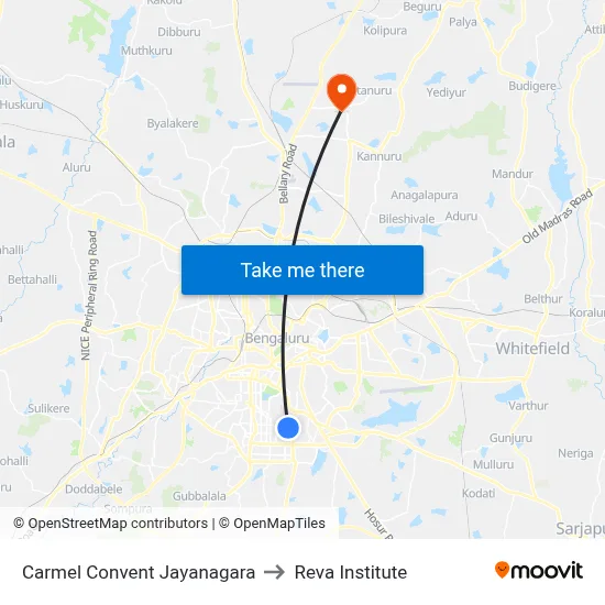 Carmel Convent Jayanagara to Reva Institute map