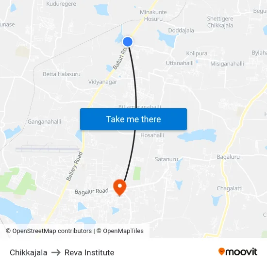 Chikkajala to Reva Institute map