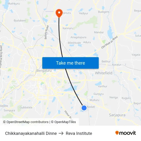 Chikkanayakanahalli Dinne to Reva Institute map