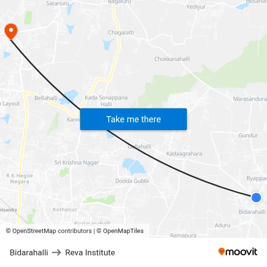 Bidarahalli to Reva Institute map