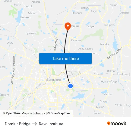 Domlur Bridge to Reva Institute map