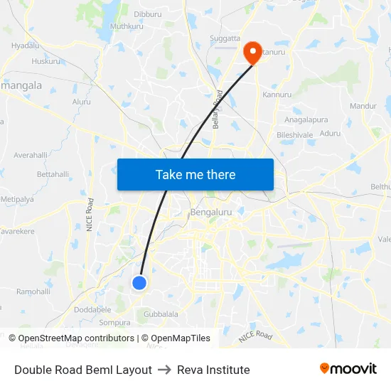 Double Road Beml Layout to Reva Institute map