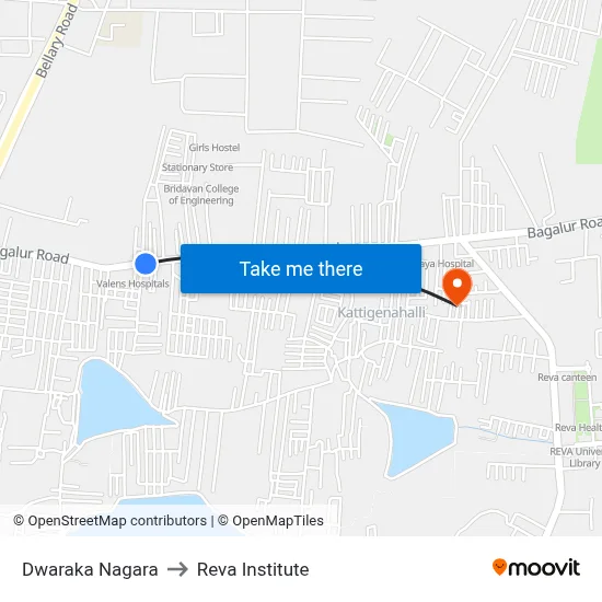 Dwaraka Nagara to Reva Institute map