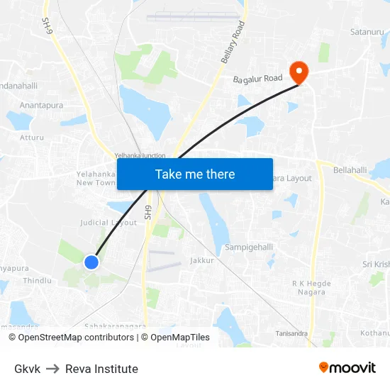 Gkvk to Reva Institute map
