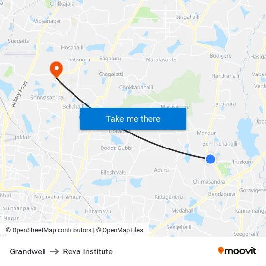 Grandwell to Reva Institute map