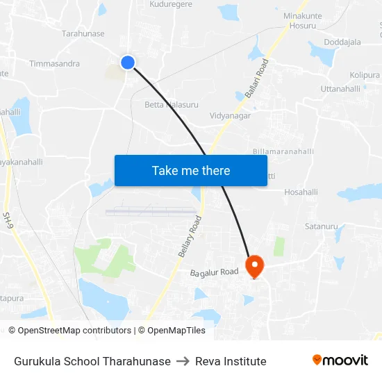 Gurukula School Tharahunase to Reva Institute map
