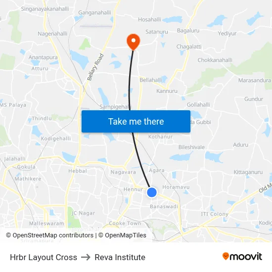 Hrbr Layout Cross to Reva Institute map