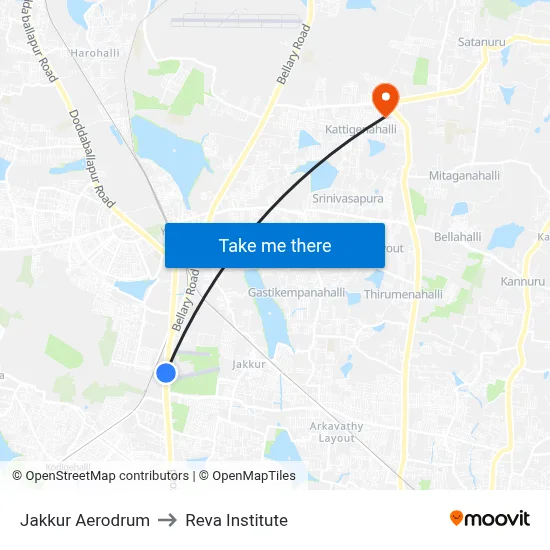 Jakkur Aerodrum to Reva Institute map