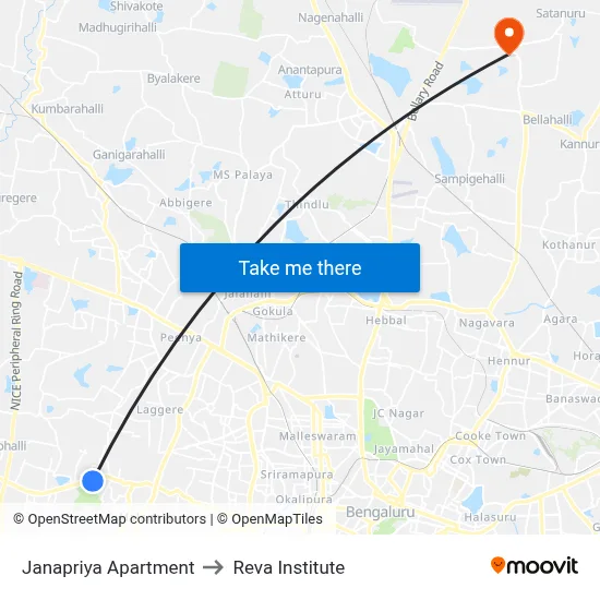 Janapriya Apartment to Reva Institute map