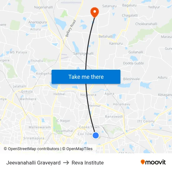 Jeevanahalli Graveyard to Reva Institute map