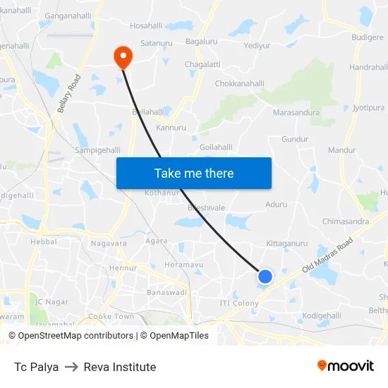 Tc Palya to Reva Institute map