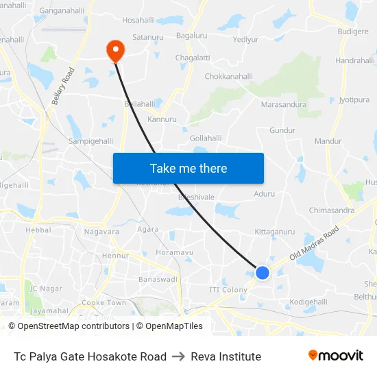 Tc Palya  Gate Hosakote Road to Reva Institute map