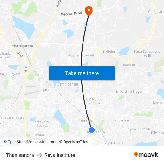 Thanisandra to Reva Institute map