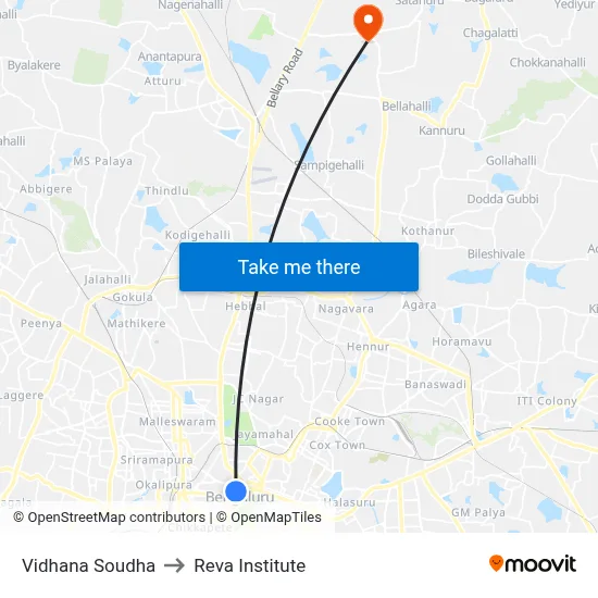 Vidhana Soudha to Reva Institute map