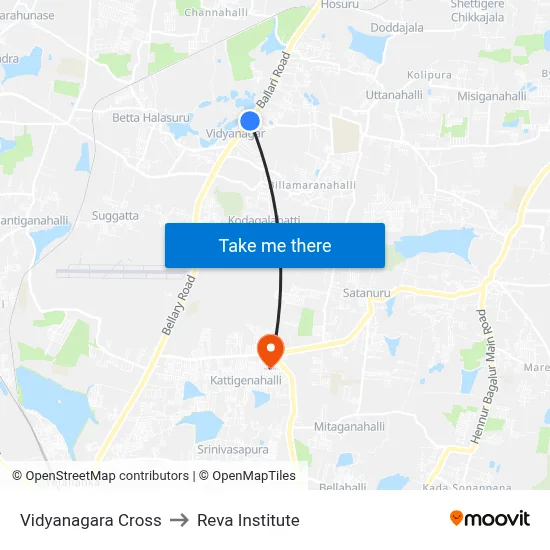 Vidyanagara Cross to Reva Institute map