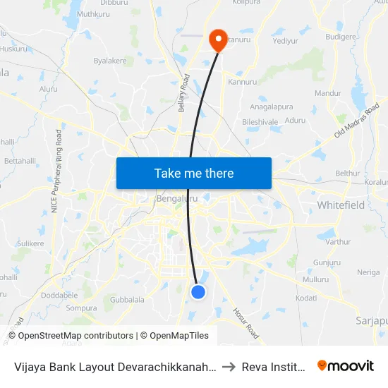 Vijaya Bank Layout Devarachikkanahalli to Reva Institute map