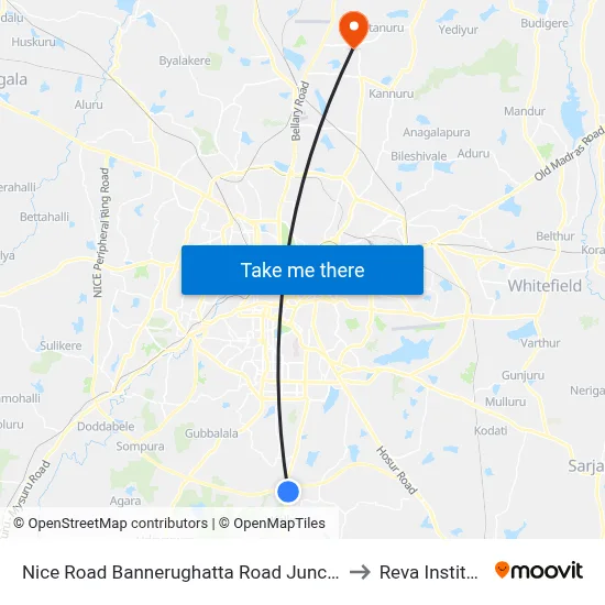 Nice Road Bannerughatta Road Junction to Reva Institute map