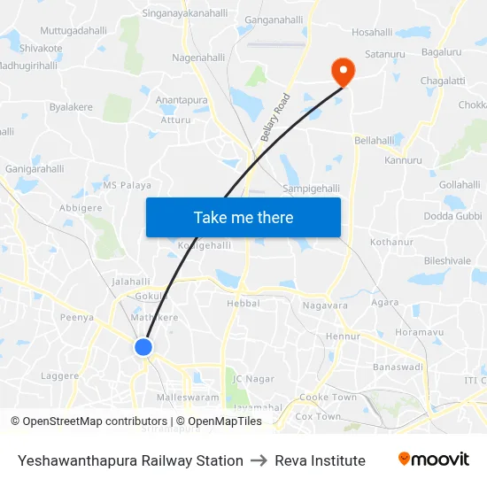 Yeshawanthapura Railway Station to Reva Institute map