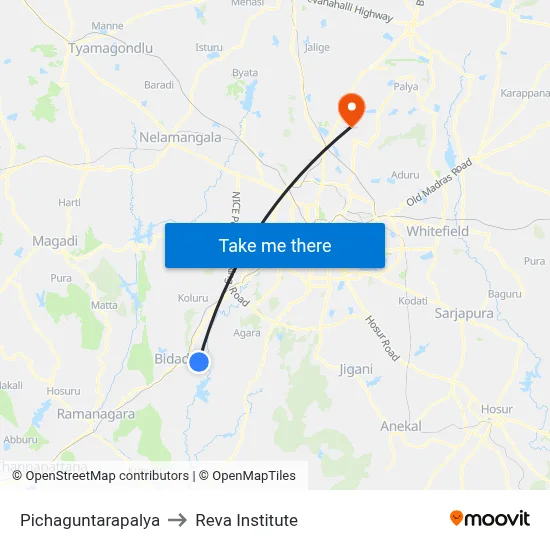 Pichaguntarapalya to Reva Institute map