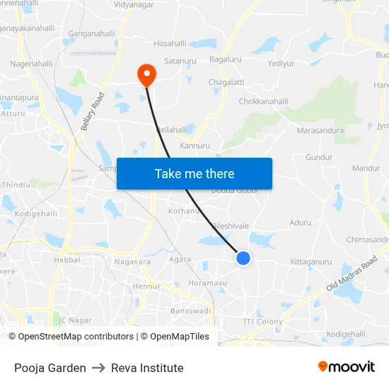 Pooja Garden to Reva Institute map