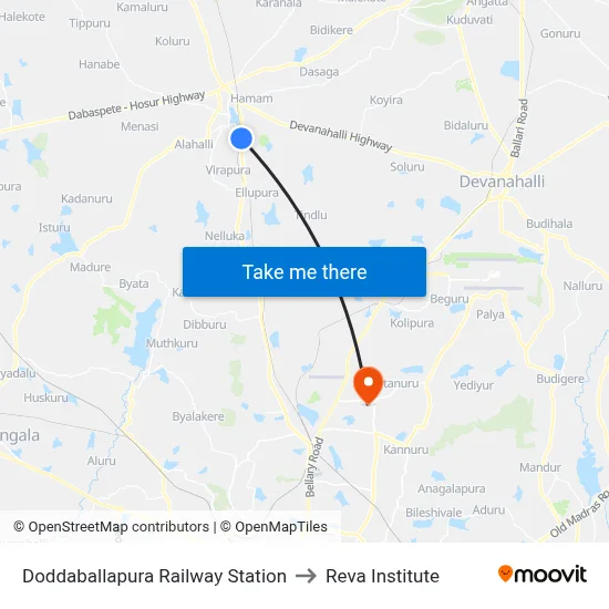 Doddaballapura Railway Station to Reva Institute map