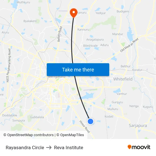 Rayasandra Circle to Reva Institute map