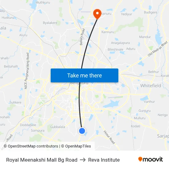Royal Meenakshi Mall Bg Road to Reva Institute map