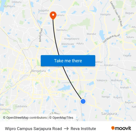 Wipro Campus Sarjapura Road to Reva Institute map